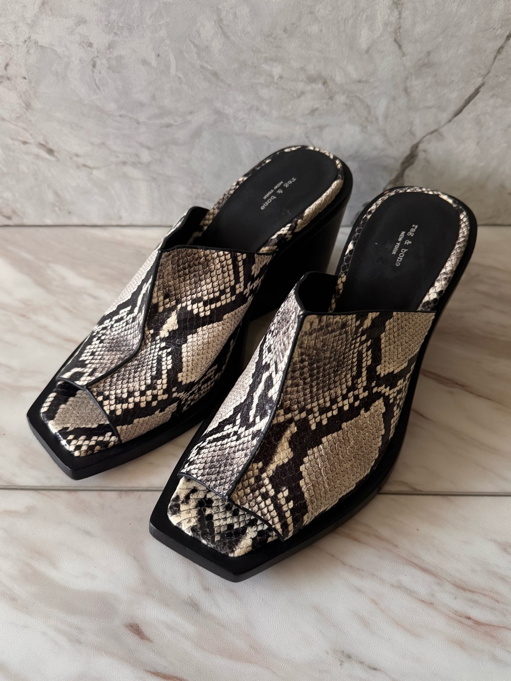 Rag & Bone Snakeskin Print Wedge Mules Heels EU 38 US 8 Y2K